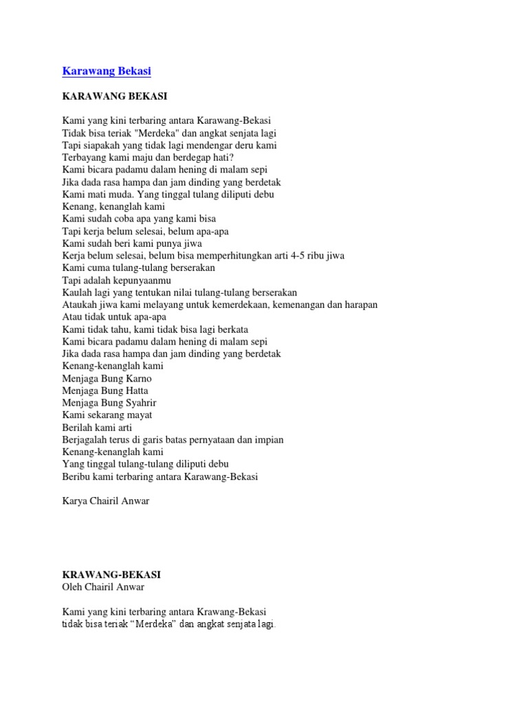 Detail Puisi Chairil Anwar Karawang Bekasi Nomer 26