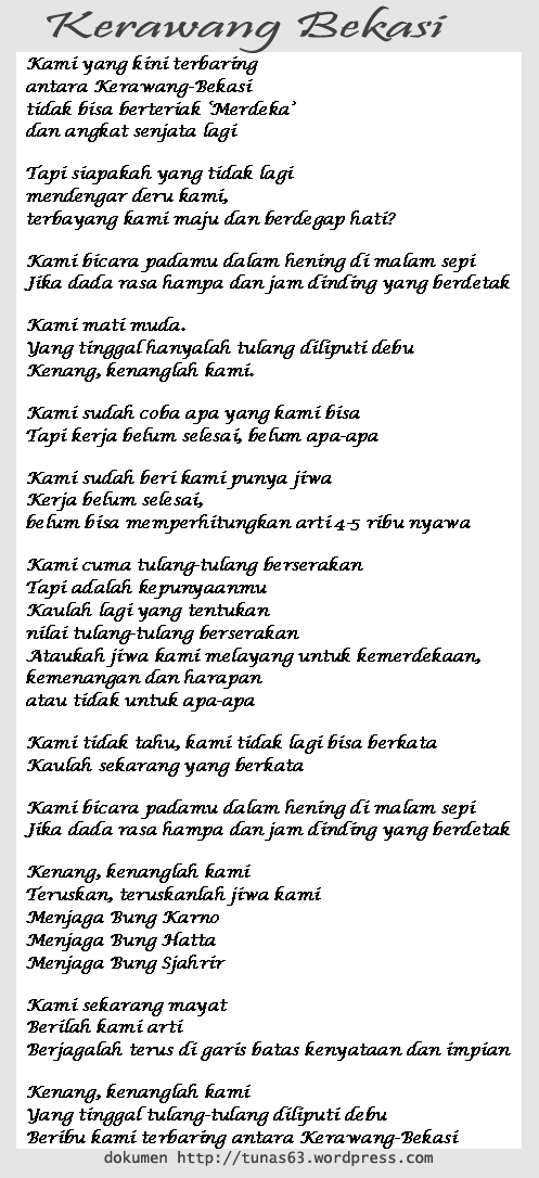 Detail Puisi Chairil Anwar Krawang Bekasi Nomer 5