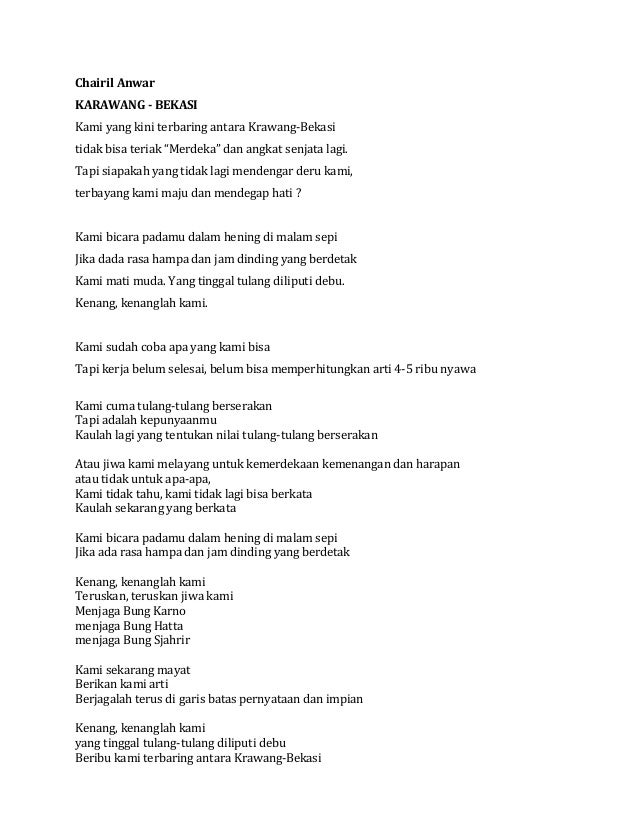 Detail Puisi Chairil Anwar Krawang Bekasi Nomer 6