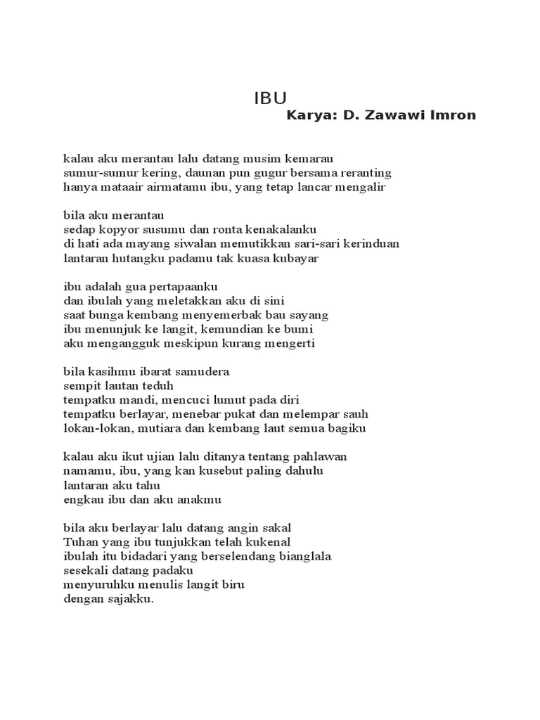 Detail Puisi D Zawawi Imron Nomer 14