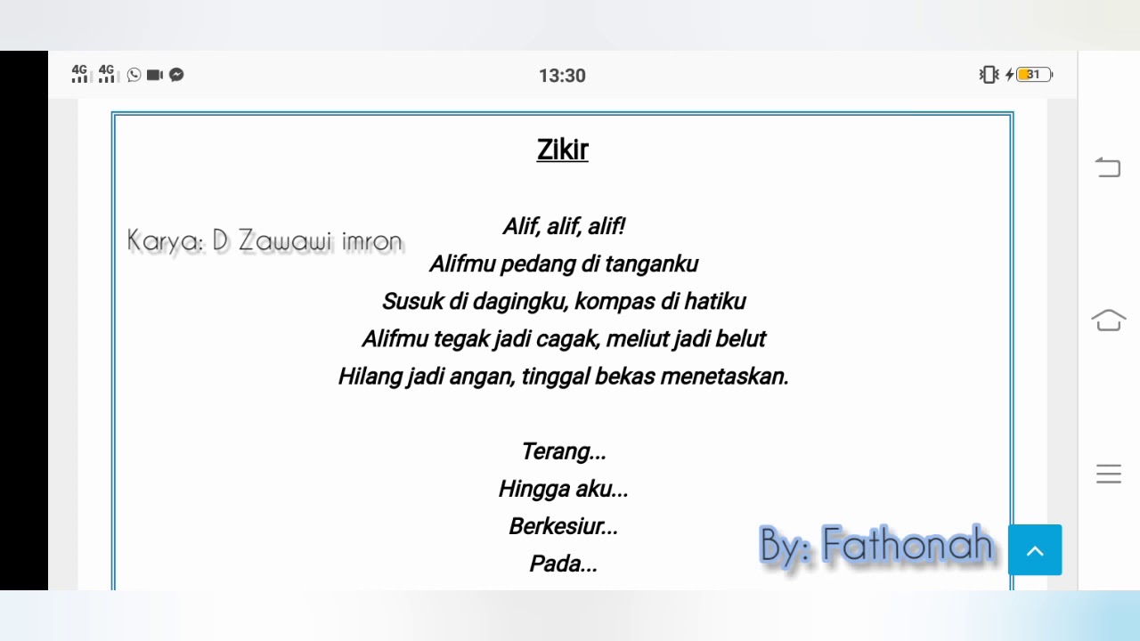 Detail Puisi D Zawawi Imron Nomer 20