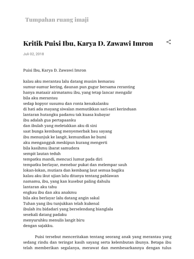 Detail Puisi D Zawawi Imron Nomer 39