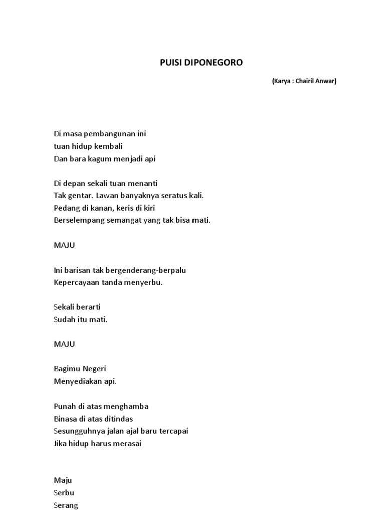 Detail Puisi Diponegoro Karya Chairil Anwar Nomer 12