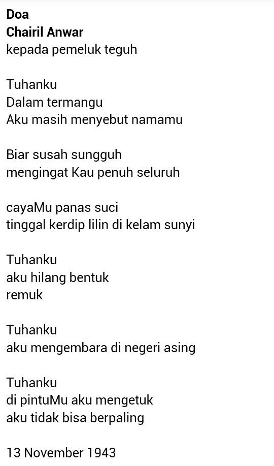 Detail Puisi Doa Karya Chairil Anwar Nomer 5
