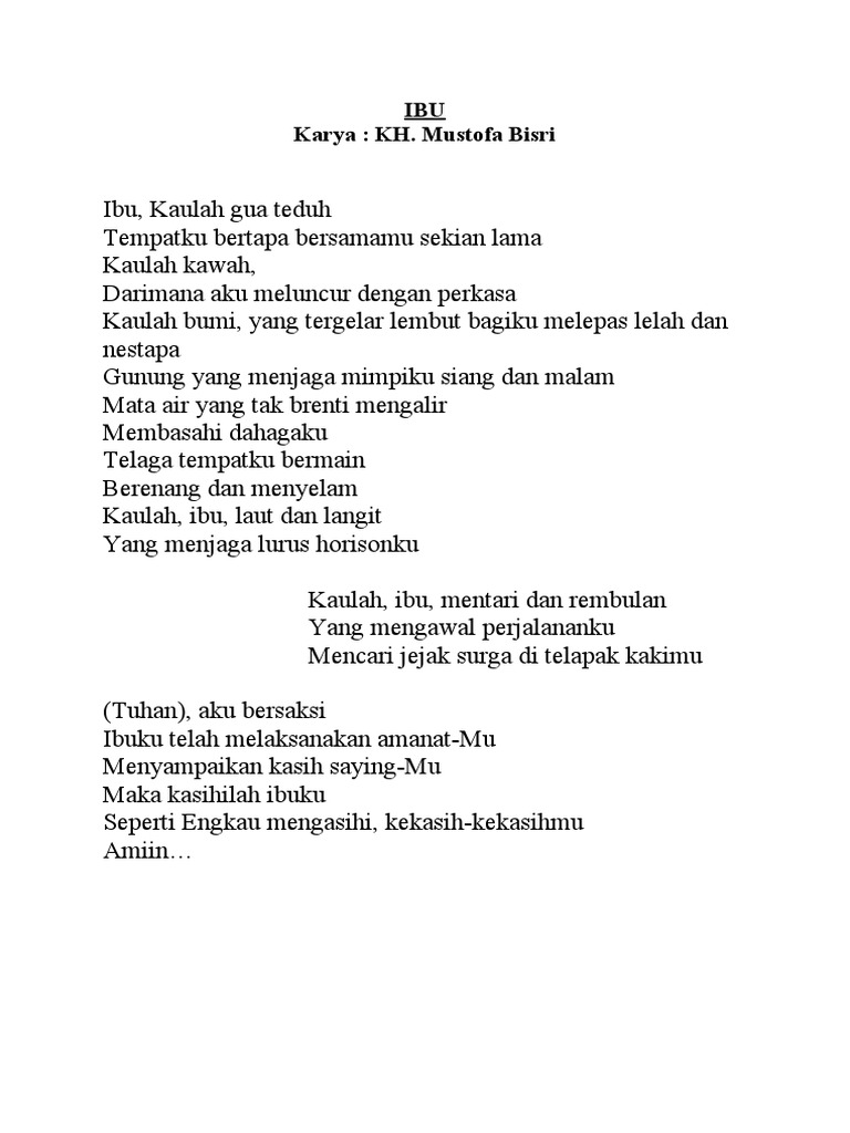 Detail Puisi Ibu Karya Mustofa Bisri Nomer 22