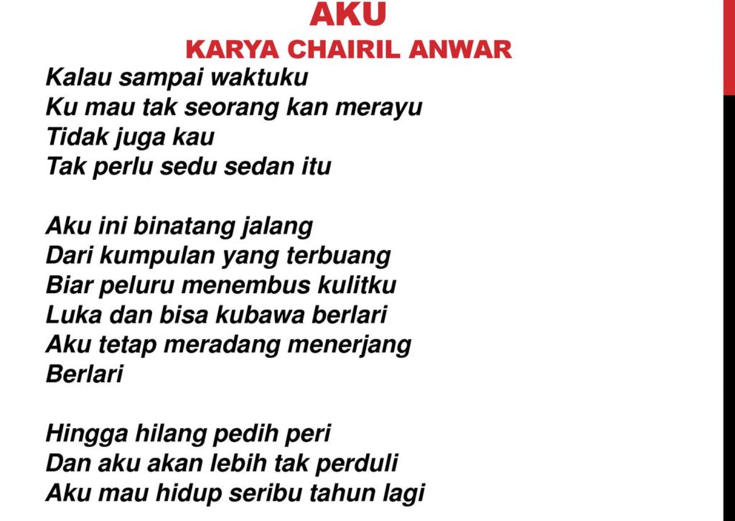 Detail Puisi Judul Aku Karya Chairil Anwar Nomer 2