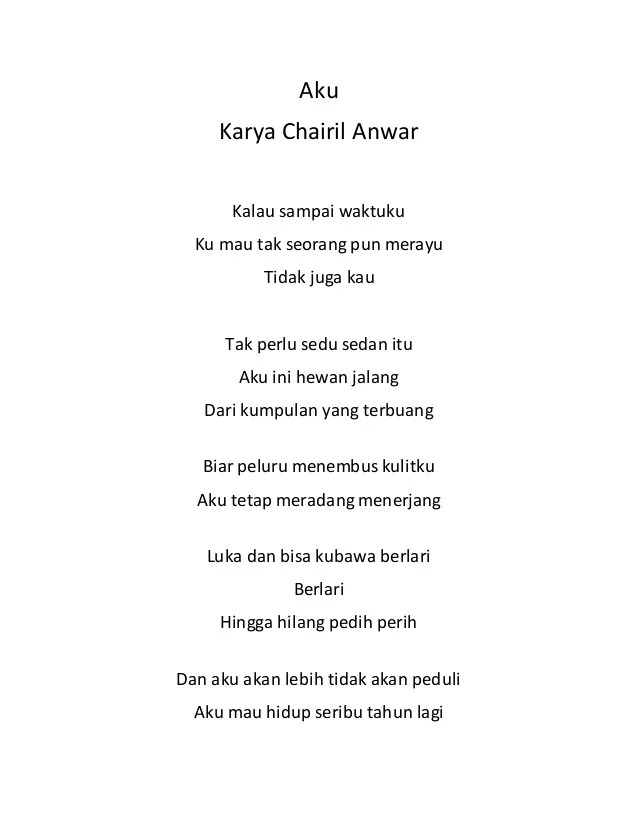Detail Puisi Judul Aku Karya Chairil Anwar Nomer 9