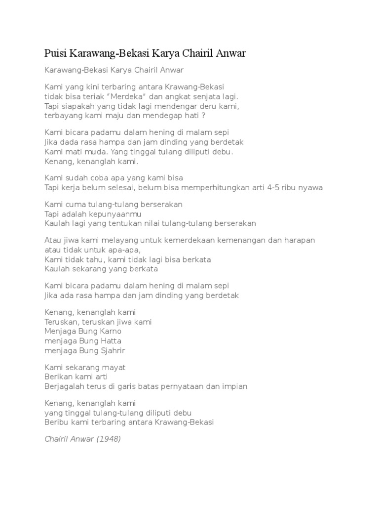 Detail Puisi Karawang Bekasi Nomer 13