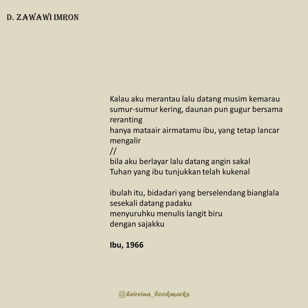 Detail Puisi Karya D Zawawi Imron Nomer 3