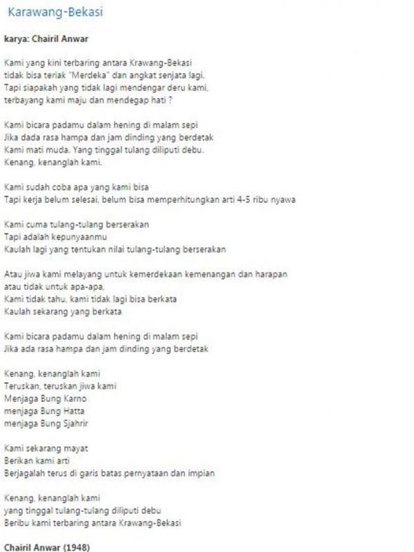 Detail Puisi Krawang Bekasi Chairil Anwar Nomer 42