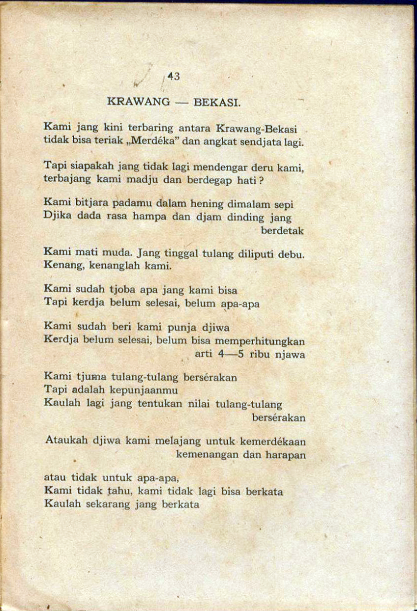 Detail Puisi Krawang Bekasi Chairil Anwar Nomer 9