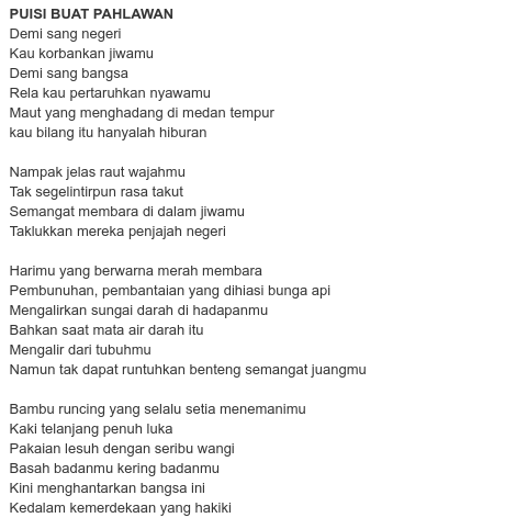 Detail Puisi Pahlawan Kemerdekaan Nomer 2