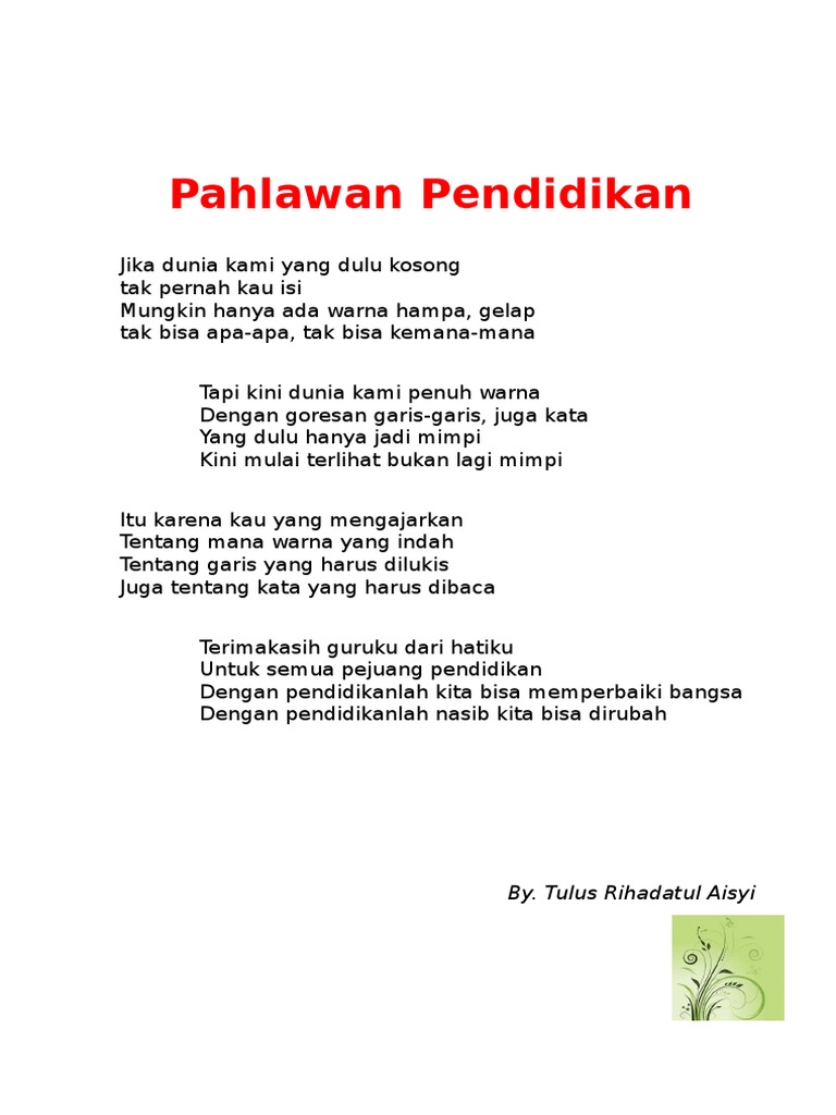 Detail Puisi Pahlawan Pendidikan Nomer 3