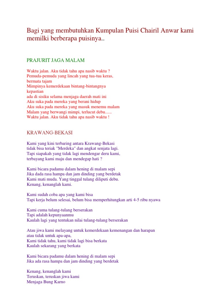 Detail Puisi Prajurit Jaga Malam Nomer 35
