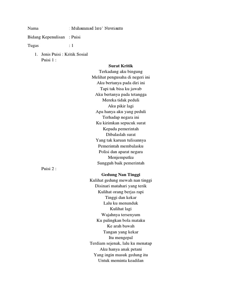 Detail Puisi Tema Sosial Nomer 14