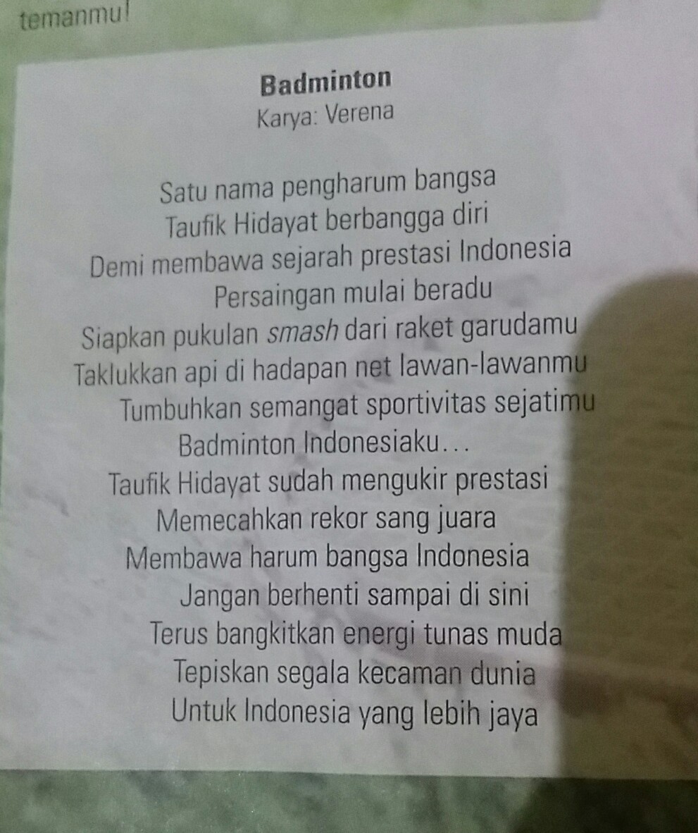 Detail Puisi Tentang Badminton Nomer 4