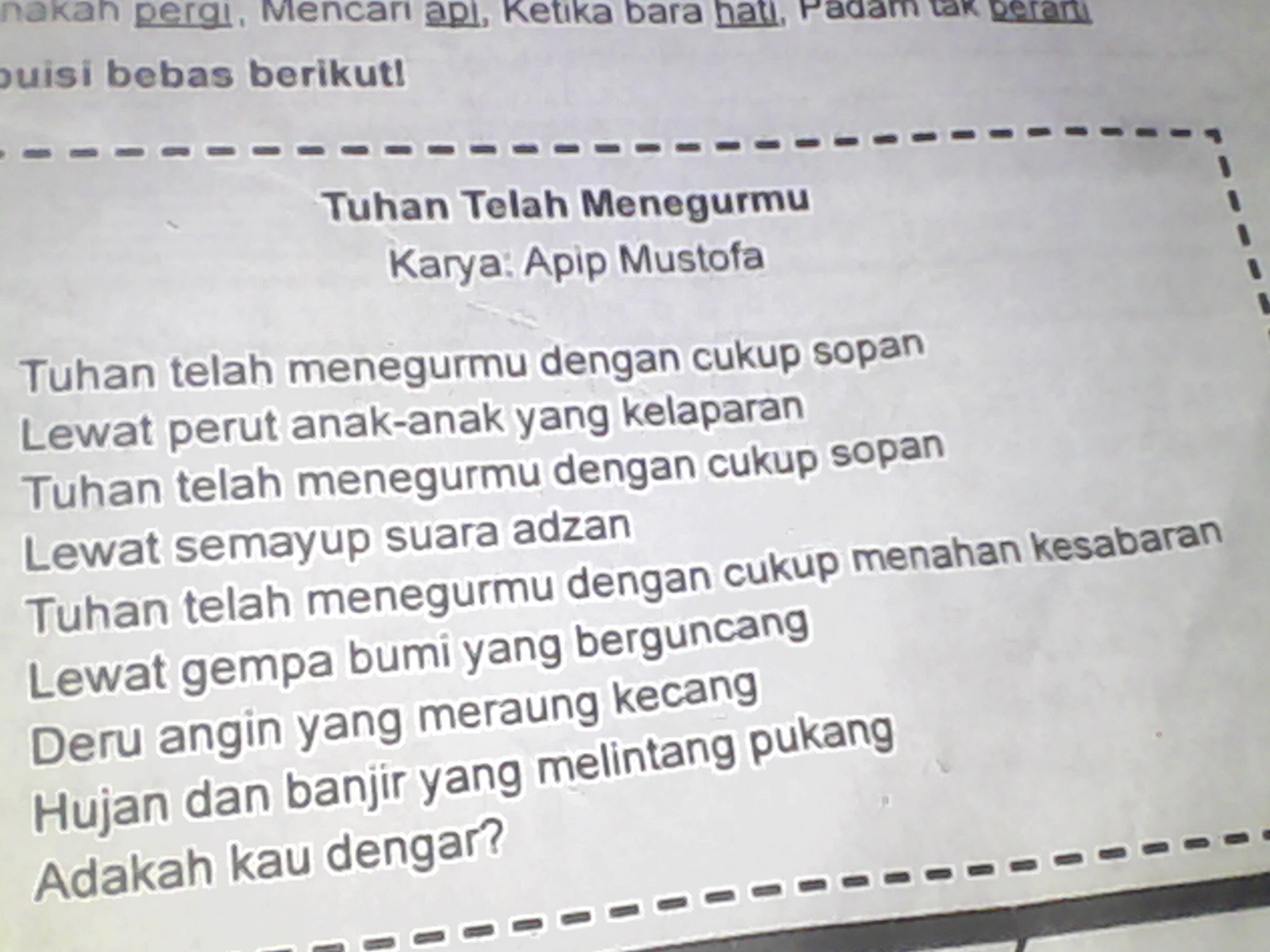 Puisi Tuhan Telah Menegurmu - KibrisPDR