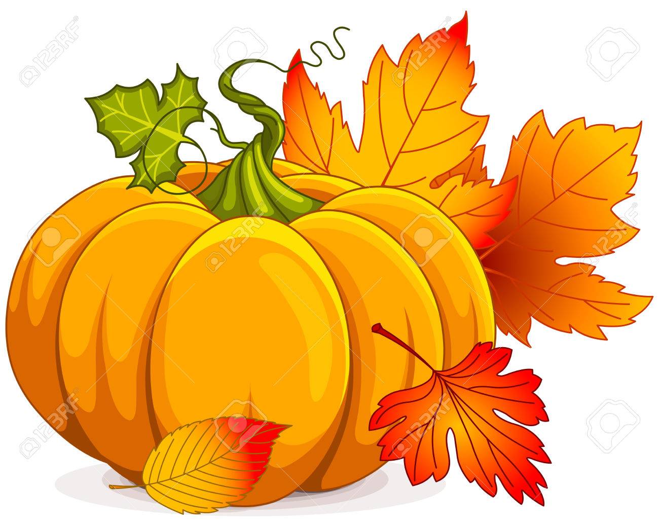 Detail Pumpkin With Leaves Clipart Nomer 13