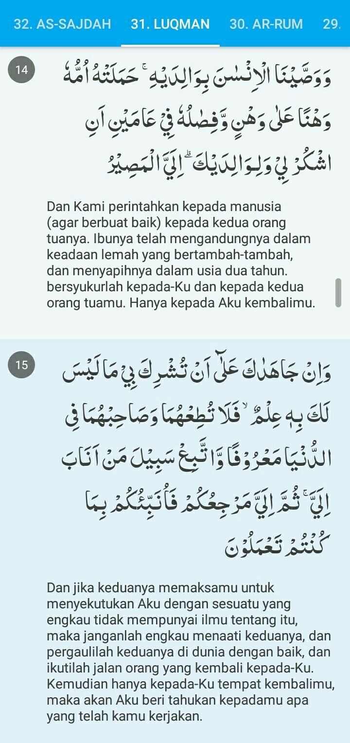 Detail Quran Surat Al Luqman Ayat 14 Nomer 12