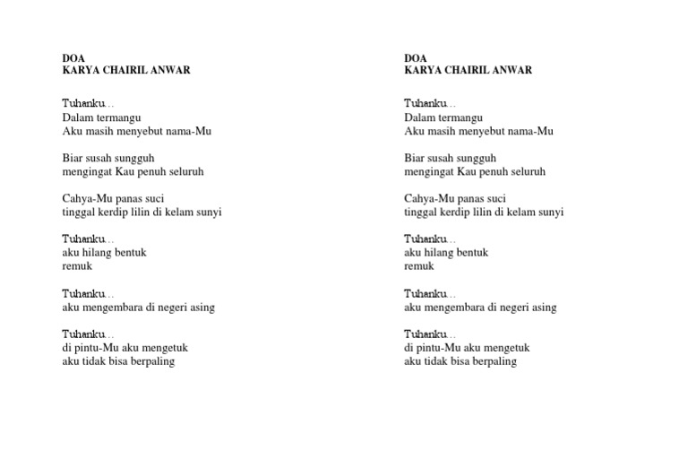 Detail Doa Chairil Anwar Puisi Nomer 19