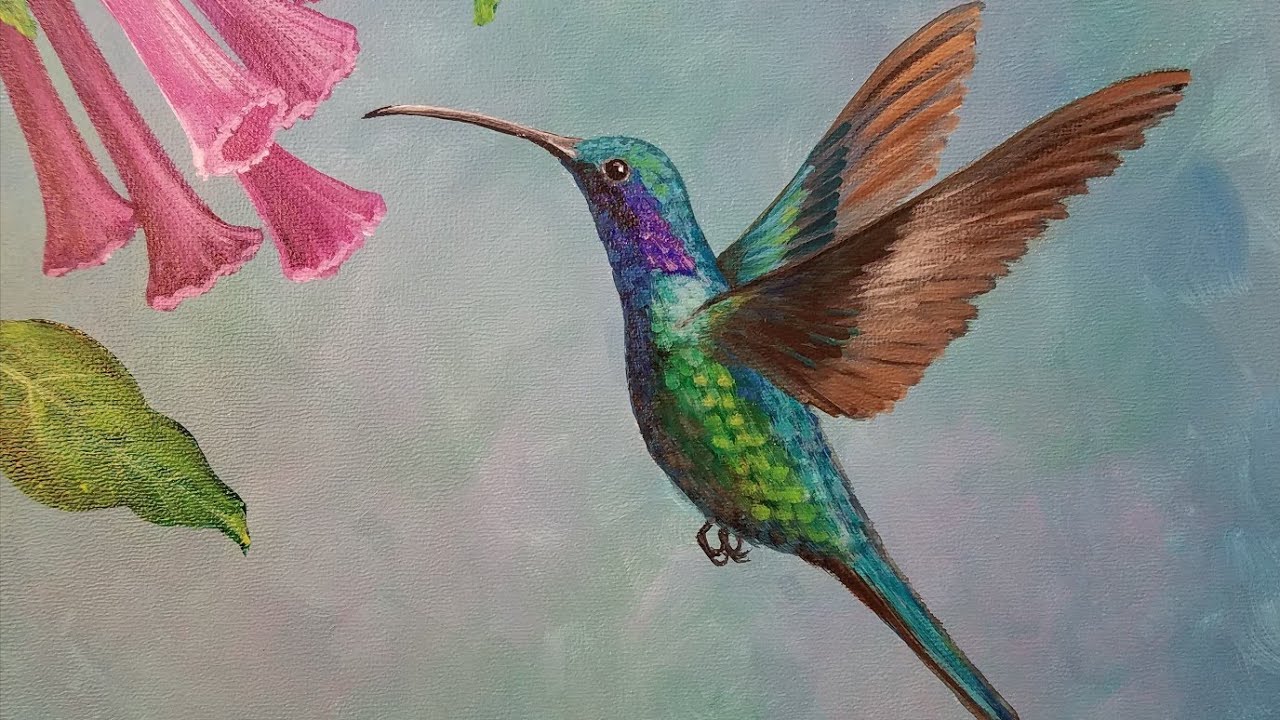 Detail Realistic Hummingbird Painting Nomer 11