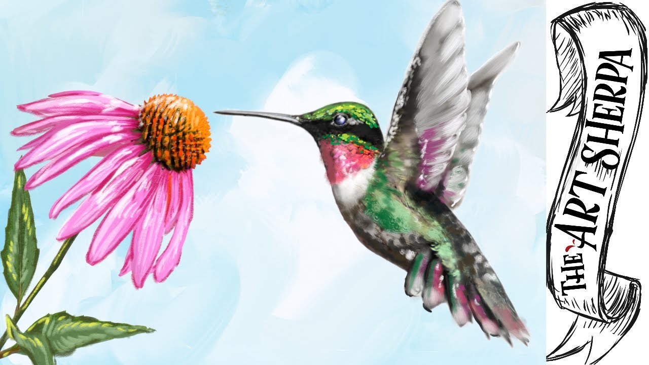 Detail Realistic Hummingbird Painting Nomer 31