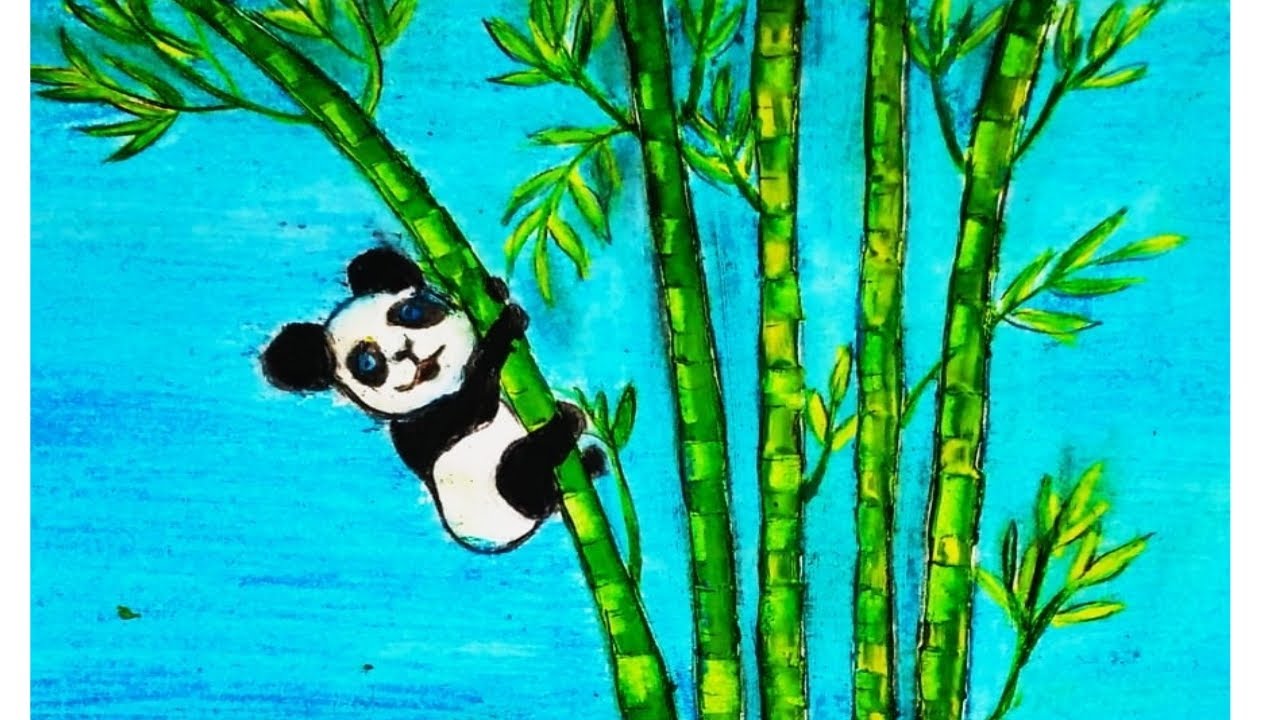 Detail Realistic Panda With Bamboo Drawing Nomer 13