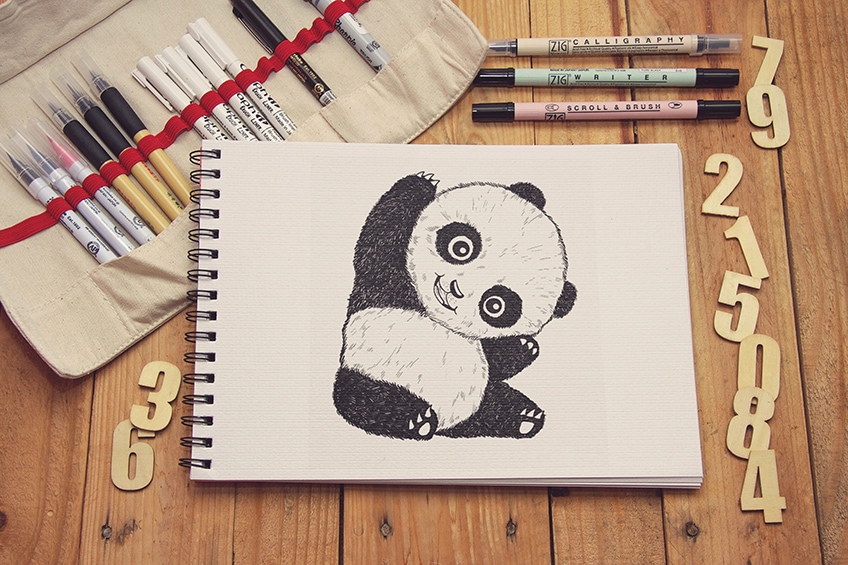 Detail Realistic Panda With Bamboo Drawing Nomer 42