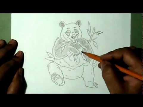 Detail Realistic Panda With Bamboo Drawing Nomer 46