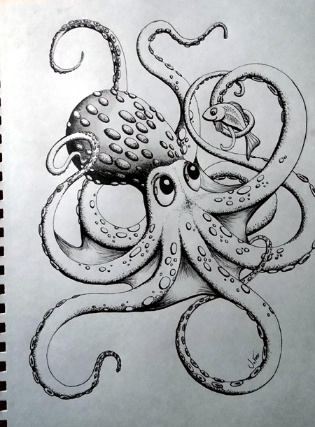 Detail Realistic Pencil Octopus Drawing Nomer 18