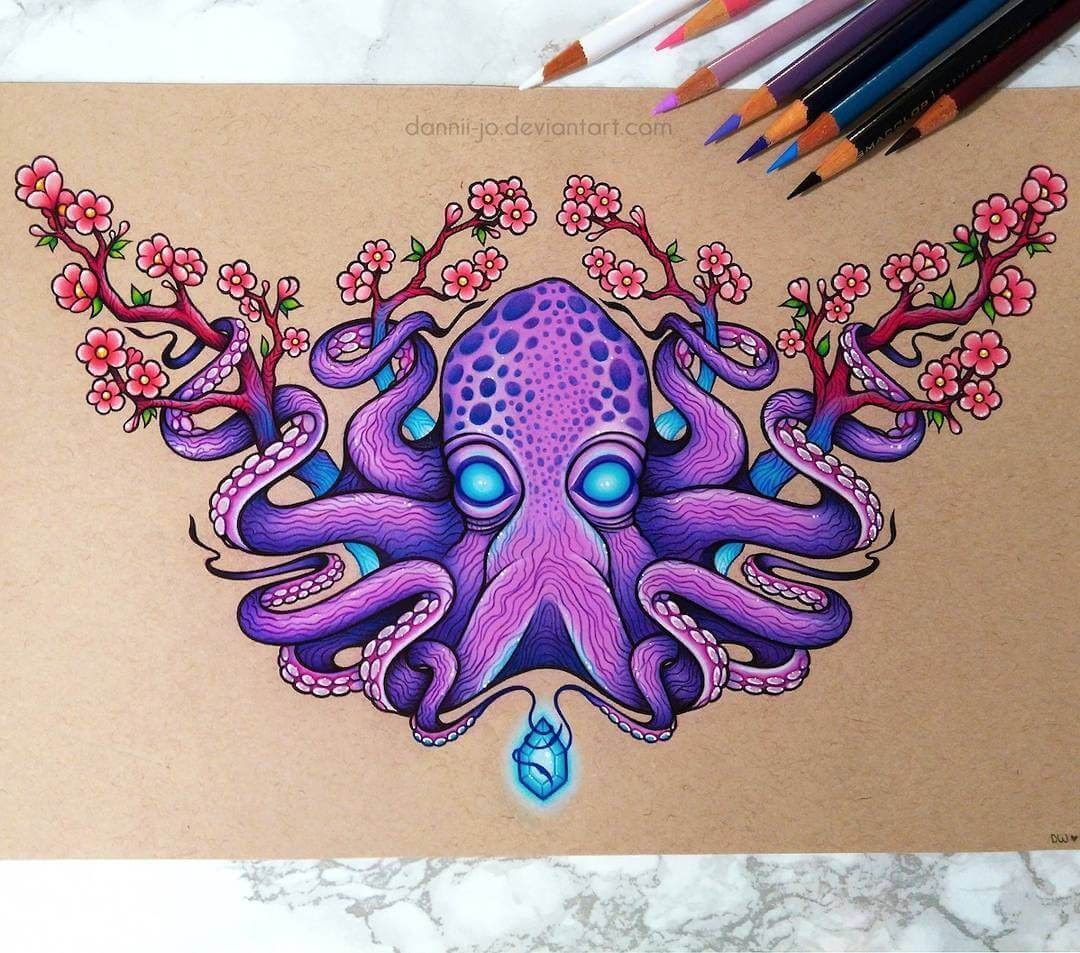 Detail Realistic Pencil Octopus Drawing Nomer 39