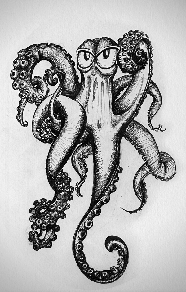 Detail Realistic Pencil Octopus Drawing Nomer 45