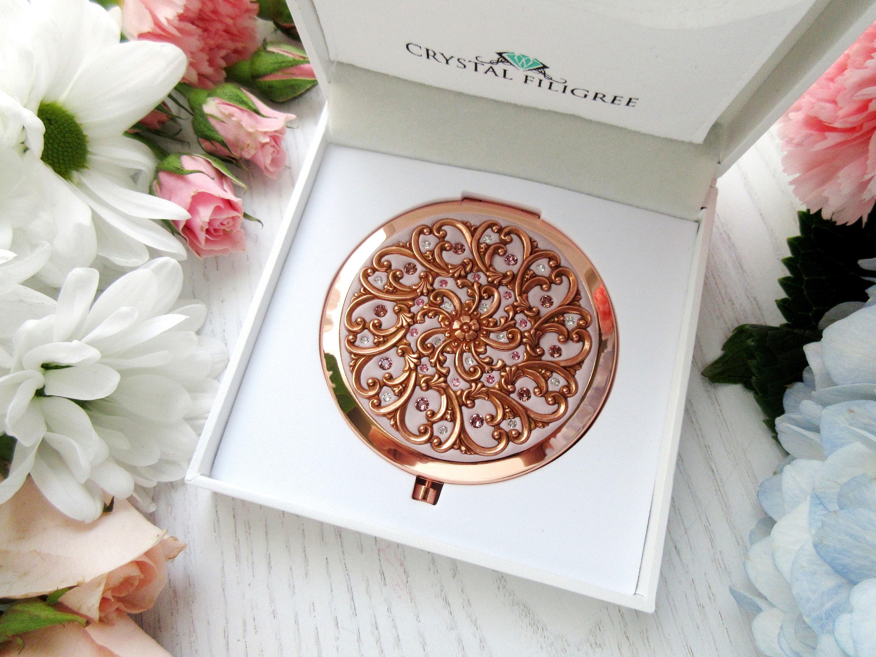 Detail Realistic Rose Design Mirror Compacts Nomer 7
