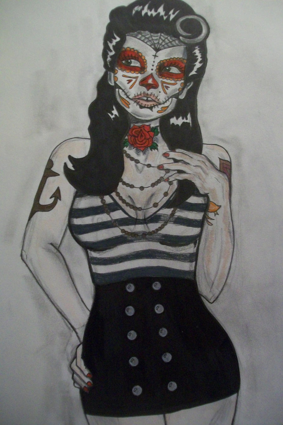 Detail Realistic Sugar Skull Pin Up Nomer 8