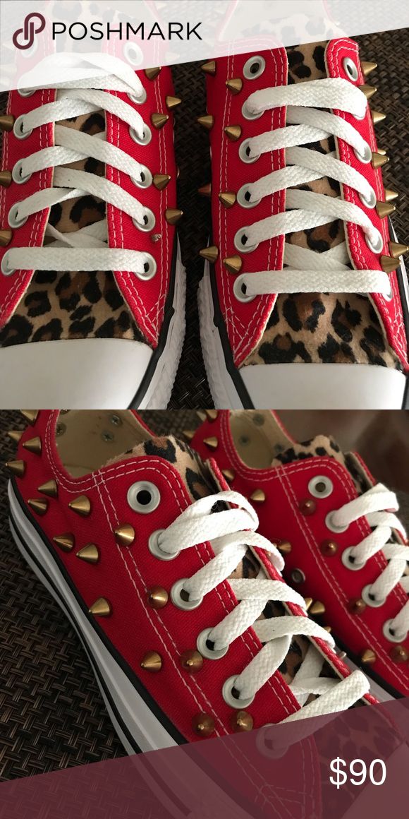 Detail Red Converse With Cheetah Tongue Nomer 35