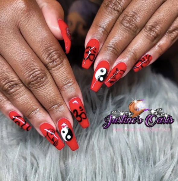Detail Red Yin Yang Nails Nomer 9
