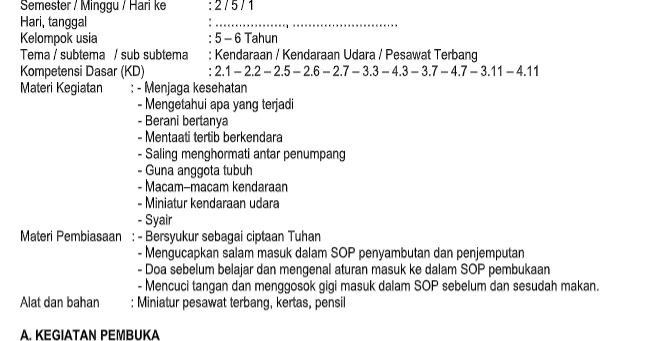 Detail Rkh Paud Tema Kendaraan Nomer 40