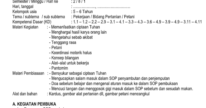 Detail Rkh Paud Tema Pekerjaan Nomer 46