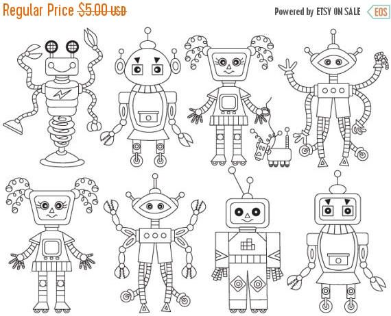 Detail Robot Clipart Black And White Nomer 13