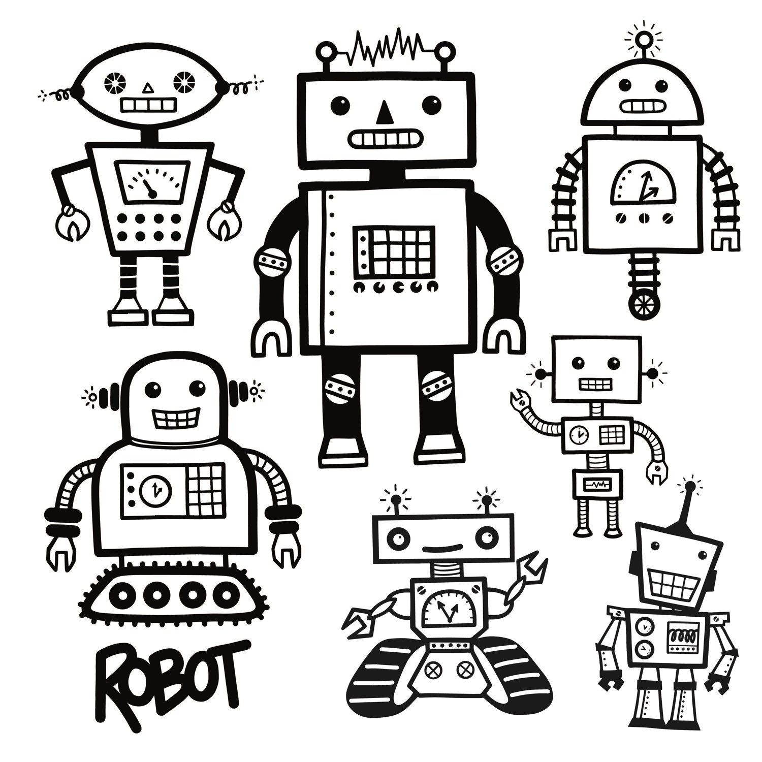 Detail Robot Clipart Black And White Nomer 25