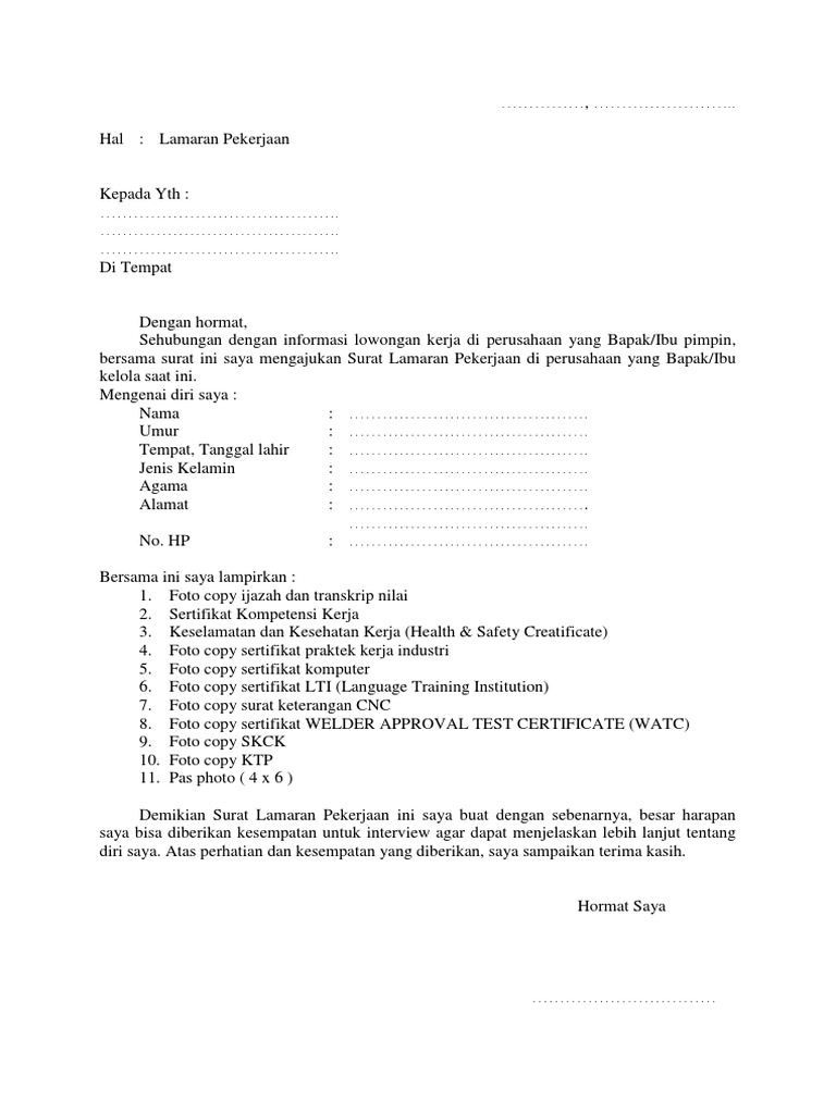 Detail Dokumen Surat Lamaran Kerja Nomer 44