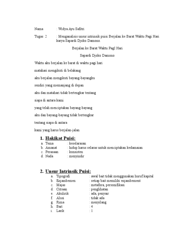 Detail Unsur Intrinsik Puisi Diponegoro Nomer 16
