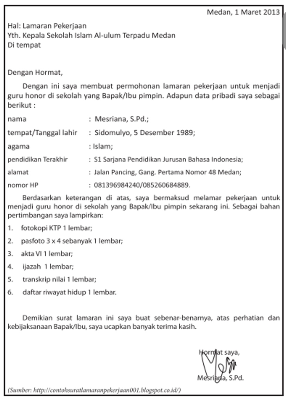 Detail Unsur Surat Lamaran Kerja Nomer 14