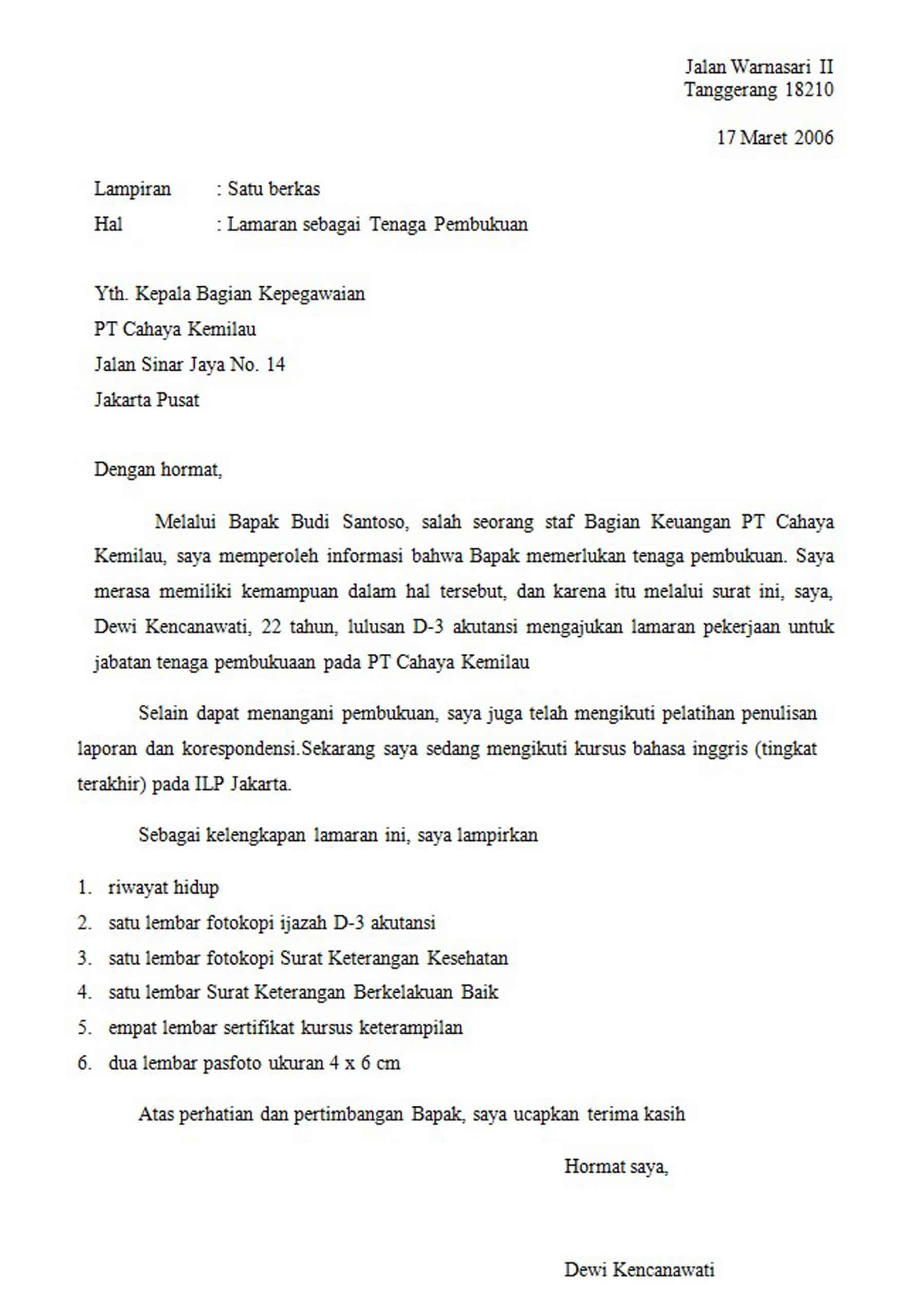 Detail Unsur Surat Lamaran Kerja Nomer 6