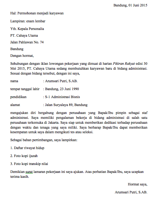 Detail Unsur Surat Lamaran Pekerjaan Nomer 4