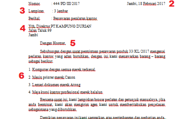 Detail Unsur Surat Penawaran Nomer 10