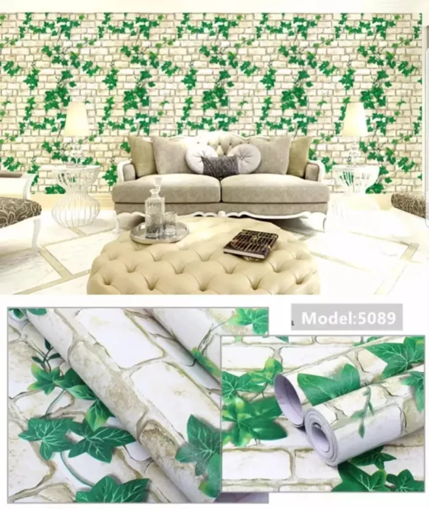Detail Wallpaper Dinding Bata Putih Daun Nomer 37