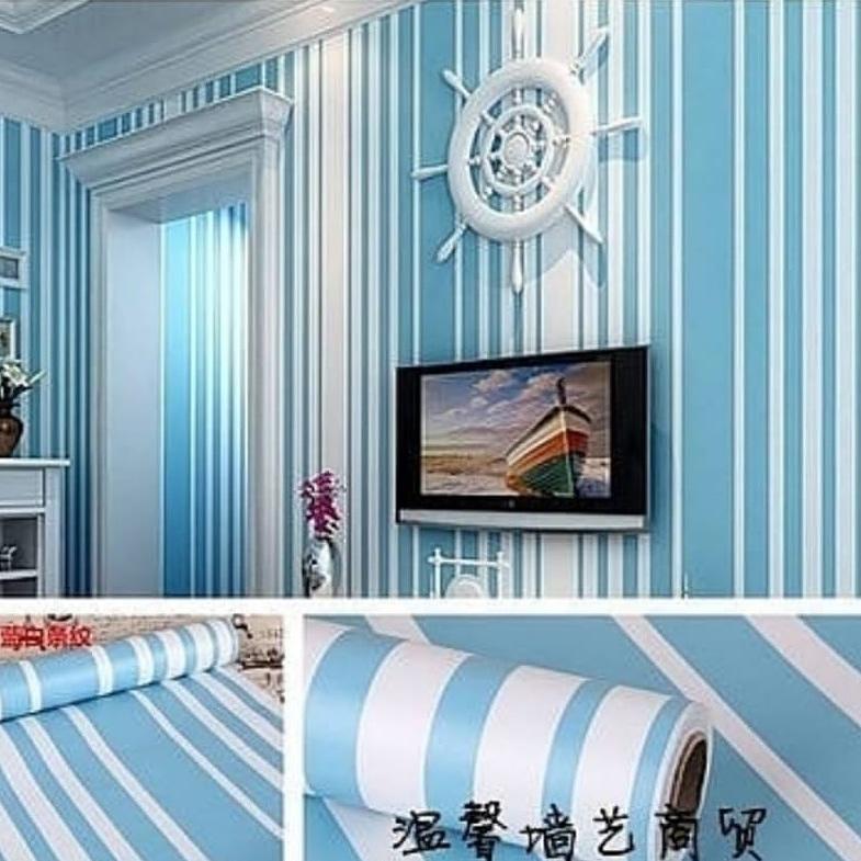 Detail Wallpaper Dinding Garis Biru Putih Nomer 3