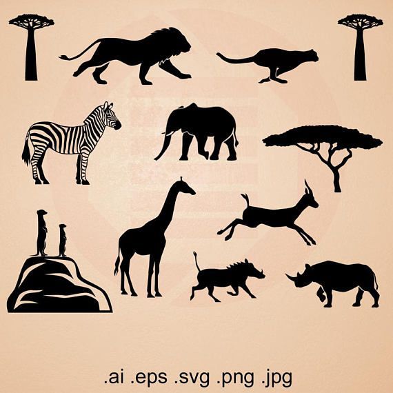 Detail Safari Animal Silhouette Clip Art Nomer 47