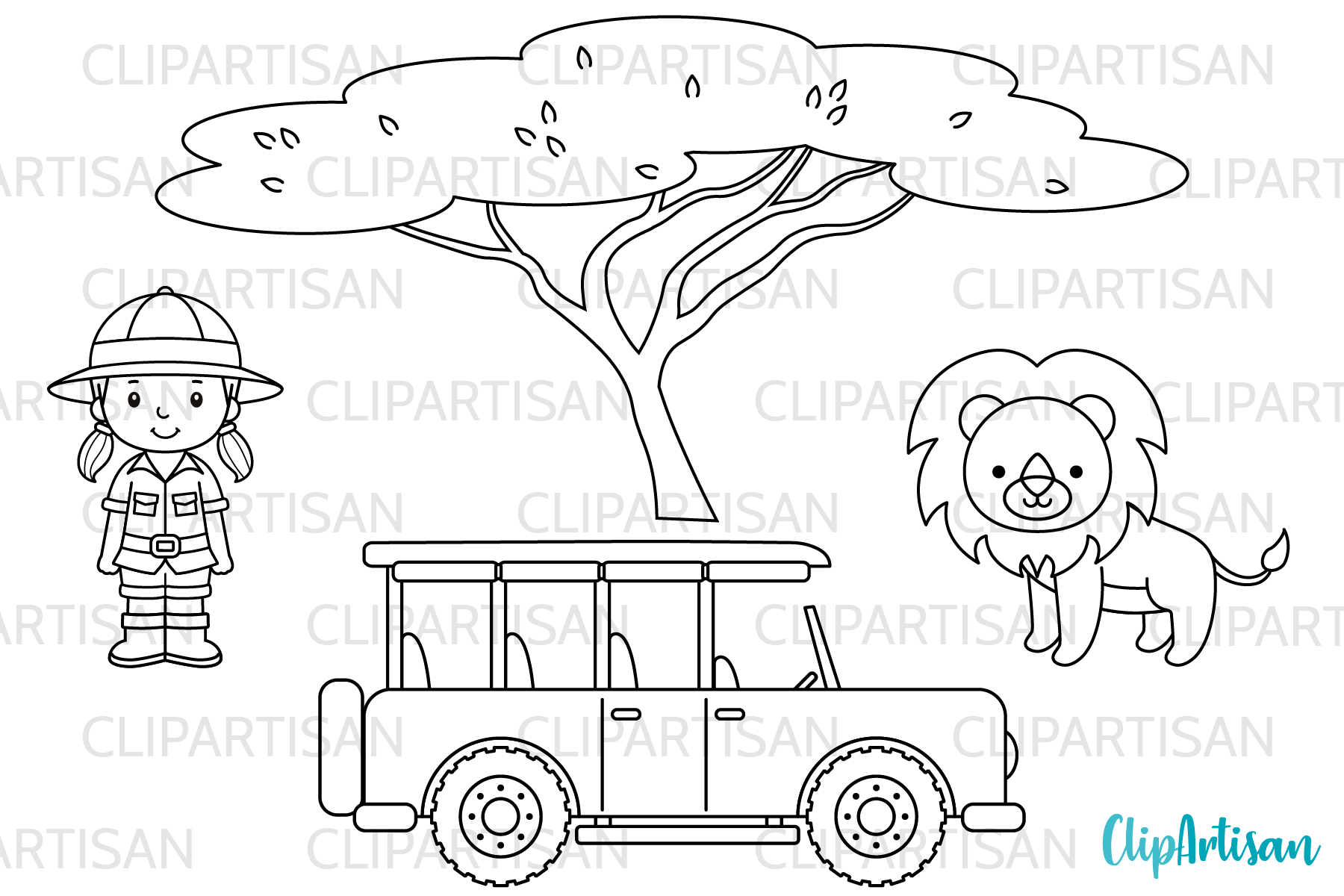 Detail Safari Clipart Black And White Nomer 29